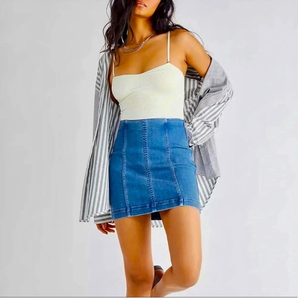 Free People Denim Stretch Skirt
